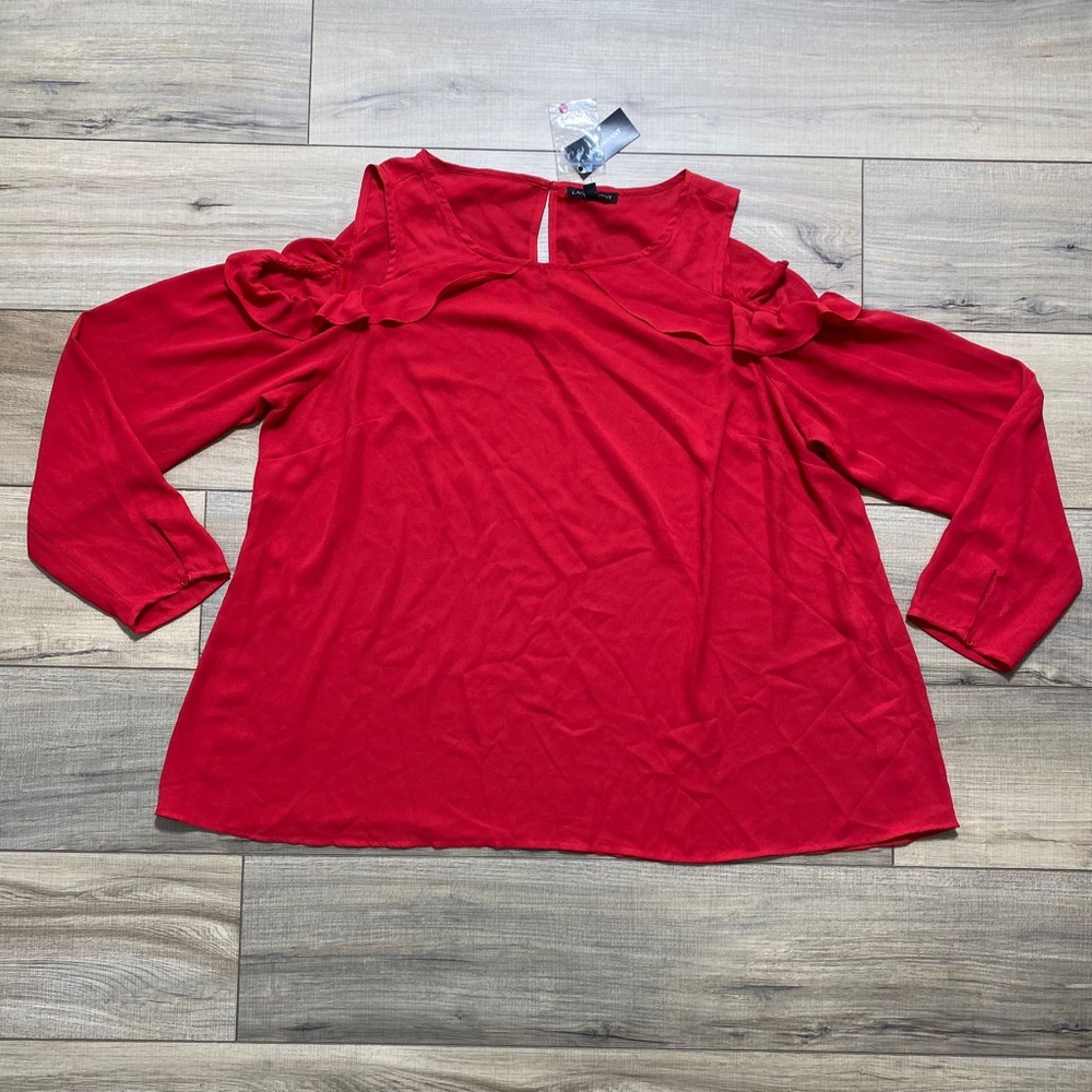 Lane‎ Bryant Womens Cold Shoulder Long Sleeve Ruffle Top Size 16 Red